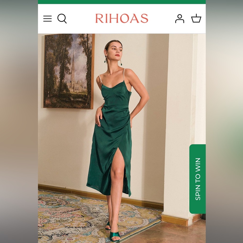 The Pearl Strap Side Slit Midi Dress Emerald Green